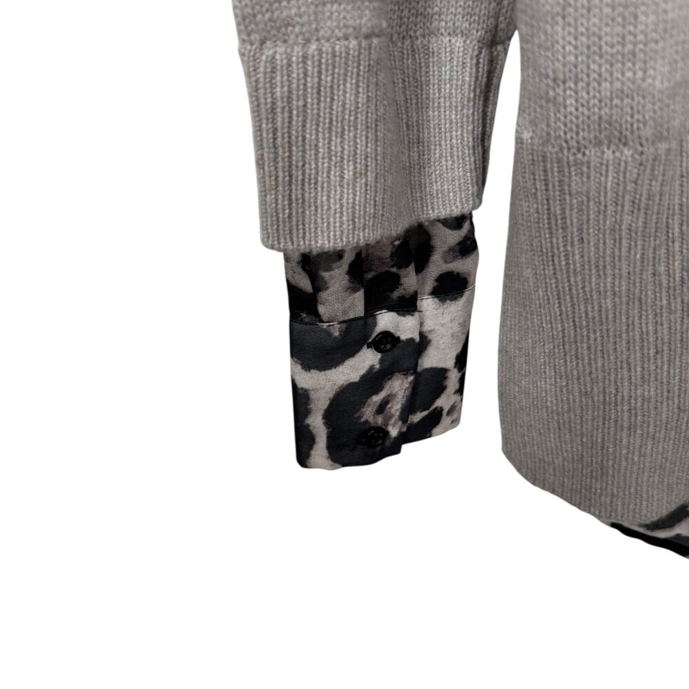 Brochu Walker The Looker Combo Sweater XS Gray Animal Print Wool Cashmere Preppy - Picture 7 of 11